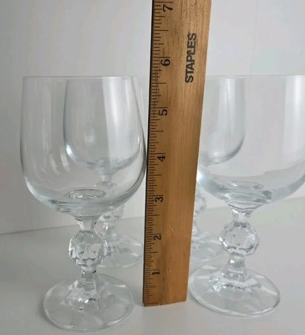 Bohemia Fine Crystal Wine Glasses Set of 4 Czech Cascade Water Goblets Ball Stem